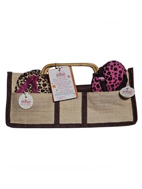 Drinkwear Flip Flop Coasters Set/4 Animal Print with Jute Carrying Tote Bag NEW